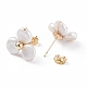 Shell Pearl Flower Stud Earrings with Brass Pin for Women EJEW-JE04829-3