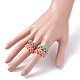 4個4色ガラスシードビーズ編みこみフィンガー指輪セット女性用  レッド  usサイズ8 1/2(18.5mm) RJEW-JR00419-3