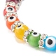 Colorful Evil Eye Lampwork Beaded Stretch Bracelet with Crystal Rhinestone for Women BJEW-JB07872-02-4