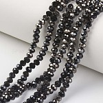 Fili di perline di vetro opaco placca, metà nero placcato, sfaccettato, rondelle, nero, 4x3mm, Foro: 0.4 mm, circa 123~127pcs/filo, 16.5~16.9 pollice (42~43 cm)