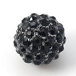 Alloy Rhinestone Beads, Grade A, Round, Gunmetal, Jet, 10mm, Hole: 2mm