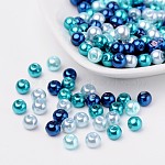 Carribean Blue Mix Pearlized Glass Pearl Beads, Mixed Color, 6mm, Hole: 1mm, about 200pcs/bag