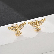 Серьги-гвоздики с орлом из латуни с микропаве из прозрачных кубических цирконий EJEW-B131-06G