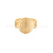 Ионное покрытие (ip) 304 плоская круглая нержавеющая сталь с широко открытым манжетным кольцом Иисуса для женщин RJEW-S405-184G