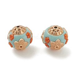 Manuell Indonesiene Perlen, Legierung mit Zubehör und Harz, Unterlegscheibe mit Blume, blassem Türkis, 14.5 mm, Bohrung: 1.5 mm