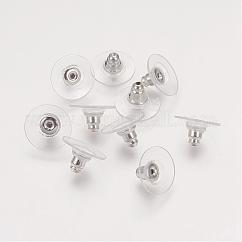Embrague de bala de latón, pendientes de embrague de bala con almohadilla, para estabilizar pendientes de poste pesados, con almohadillas de plástico, tuercas de oreja, Platino, 11x11x7mm, agujero: 1 mm
