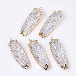 Galvanikglas große Anhänger, mit  eisernem Zubehör, kantille, AB Farbe, Zikade, golden, klar ab, 53~55x18~19x13 mm, Bohrung: 2.5 mm