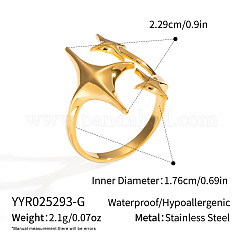 Anneaux de manchette réglables ouverts en acier inoxydable 304 pour femmes, étoiles du nord, véritable 18k plaqué or, 22.9mm, diamètre intérieur: 17.6 mm