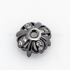 4 -petal tapas de cuentas de circonitas cúbicas micro pave latón, sin plomo y níquel y cadmio, gunmetal, 8x3mm, agujero: 1.5 mm