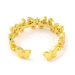 Offene Manschettenringe aus Messing mit Schmetterlings-Mikropflaster und klarem Zirkonia für Damen&nbsp;RJEW-U003-05G