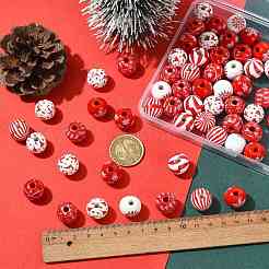 60 stücke 10 arten weihnachten gedruckt schima holz europäischen perlen&nbsp;WOOD-FS0002-48