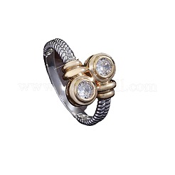 Anelli da dito in ottone tondo piatto con micro pavé di zirconi cubici trasparenti per le donne&nbsp;FS-WGBC030-02