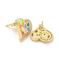 Aretes de latón chapado en oro real de 18k con forma de corazón&nbsp;EJEW-L269-106G-02
