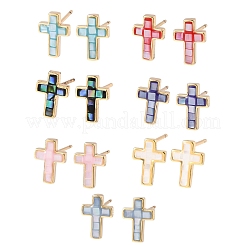 Boucles d'oreilles à tige en laiton et émail avec croix&nbsp;EJEW-I322-03G