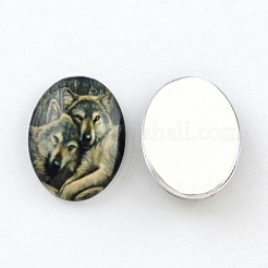 Wolf Muster Glas oval flatback BlumeCabochons für DIY-Projekte&nbsp;GGLA-R022-25x18-51