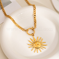 Collane con catena cubana con ciondolo a forma di sole in acciaio inossidabile 304&nbsp;TT3568