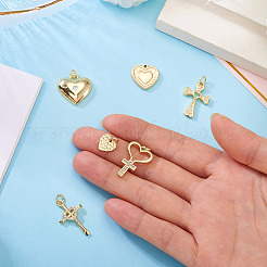 6pcs 6 styles pendentifs en laiton micro pavé de zircone cubique&nbsp;KK-TA0002-36