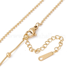 Collier pendentif rond plat avec mot chanceux avec chaînes boules&nbsp;NJEW-G074-22G