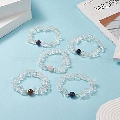Puces de cristal de quartz naturel et bracelet extensible de pierres précieuses mixtes pour femme&nbsp;BJEW-JB09230