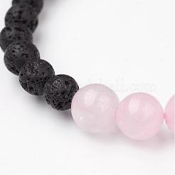 Pulseras elásticas con cuentas de roca de lava y cuarzo rosa natural&nbsp;BJEW-JB02703-01