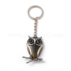 Schlüsselanhänger mit Anhänger aus natürlichem und synthetischem Eulen-Edelstein&nbsp;KEYC-G056-01AS