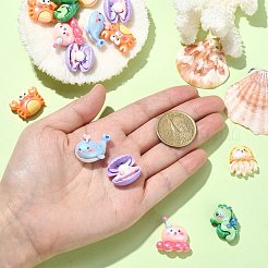30 Stück 6 Stile Ozean-Thema undurchsichtige Harz-Meerestier-Cabochons&nbsp;RESI-CJ0003-55