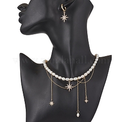Collane con ciondolo a forma di stella in ottone micro pavé di zirconi cubici e set di orecchini a cerchio&nbsp;SJEW-JS01318