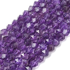 Facettierten natürlichen Amethyst Perlen Stränge&nbsp;G-K066-09-6mm