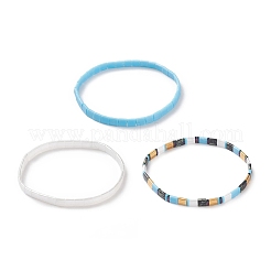 Set di braccialetti elasticizzati con perline rettangolari di semi di vetro in stile 3 pz&nbsp;BJEW-JB09037