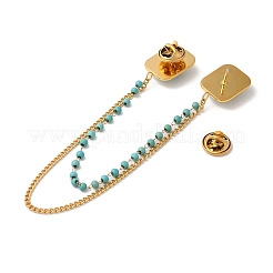Broche à chaîne suspendue en acier inoxydable 304 avec pavé de turquoise synthétique teintée&nbsp;JEWB-S021-04G-01