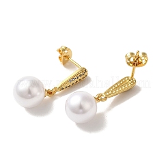 Orecchini pendenti in ottone placcato con micro pavé di zirconi cubici trasparenti e plastica ABS con perle per donna&nbsp;EJEW-G403-07G