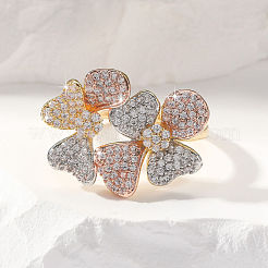 Bagues en laiton avec micro pavé de zircons cubiques transparents pour femmes&nbsp;FS-WG8D34E-02