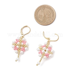 Fiore con croce orecchini in acciaio inossidabile 304 semi di vetro orecchini a leva&nbsp;EJEW-MZ00507-05