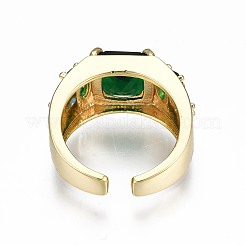 Anello con polsino aperto grosso rettangolare con zirconi cubici verdi da donna&nbsp;X-RJEW-N035-095