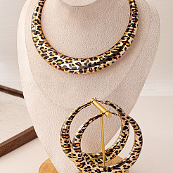 Sets aus Legierung mit Ring und Creolen mit Leopardenmuster&nbsp;FS-WG29BE7-01