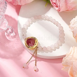 Braccialetti elasticizzati con perline di quarzo rosa naturale rotonde sfaccettate da 6 mm&nbsp;BJEW-JB10457