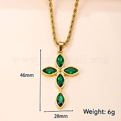 Halsketten mit religiösem Kreuzanhänger aus Edelstahl 304 mit Zirkonia-Fassung für Damen und Herren&nbsp;WG31638-02