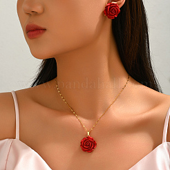 Elegante Ohrstecker und Halsketten-Sets mit Rosenblüten aus Kunstharz für Damen&nbsp;ZC5626