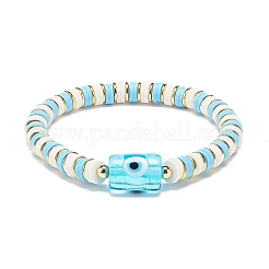 4 pièces 4 couleurs à la main mauvais œil lampwork colonne perlée bracelets extensibles ensemble&nbsp;BJEW-JB08904