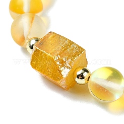 Braccialetti elastici con perline rotonde olografiche in quarzo naturale elettroplaccato e pietra di luna sintetica da 8 mm&nbsp;BJEW-JB10922