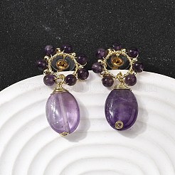 Amatista pendientes naturales del perno prisionero colgante&nbsp;EJEW-G454-01G-08