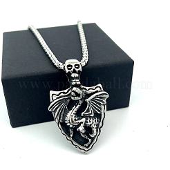 Vintage-Halsketten aus Edelstahl 304 mit Totenkopfschild und Drachenanhänger für Herren&nbsp;IV2024