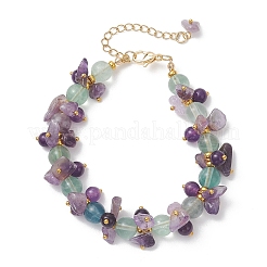 Bracelets en laiton et perles rondes et éclatées de pierres naturelles mélangées pour femmes&nbsp;BJEW-JB13151-03