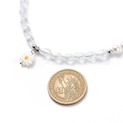 Bracciale elasticizzato con fiore margherita in conchiglia naturale e collana con ciondolo&nbsp;SJEW-JS01252