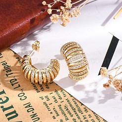 Orecchini a bottone in ottone micro pavé con zirconi cubici trasparenti a forma di C per donna&nbsp;EJEW-C125-25G