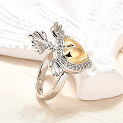 Anelli polsino in ottone micro pavé con zirconi cubici trasparenti in stile gotico per le donne&nbsp;RJEW-U051-02A-GP