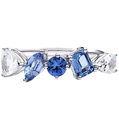 Bagues rectangulaires en laiton avec œil de cheval et triangle micro pavé en oxyde de zirconium transparent et bleu pour femmes&nbsp;FS-WG723F9-04