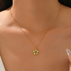 Colliers élégants avec pendentif en forme de fleur en laiton pavé de zircones cubiques bleu ciel profond pour femmes&nbsp;GI3724-1