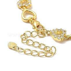 Bracciale a catena a maglie a cuore vuoto con zirconi cubici trasparenti&nbsp;BJEW-A132-12G