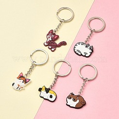 5 Stück 5 Stile niedlicher Cartoon-PVC-Kunststoff-Katzen-Anhänger-Schlüsselanhänger&nbsp;KEYC-YW0001-17